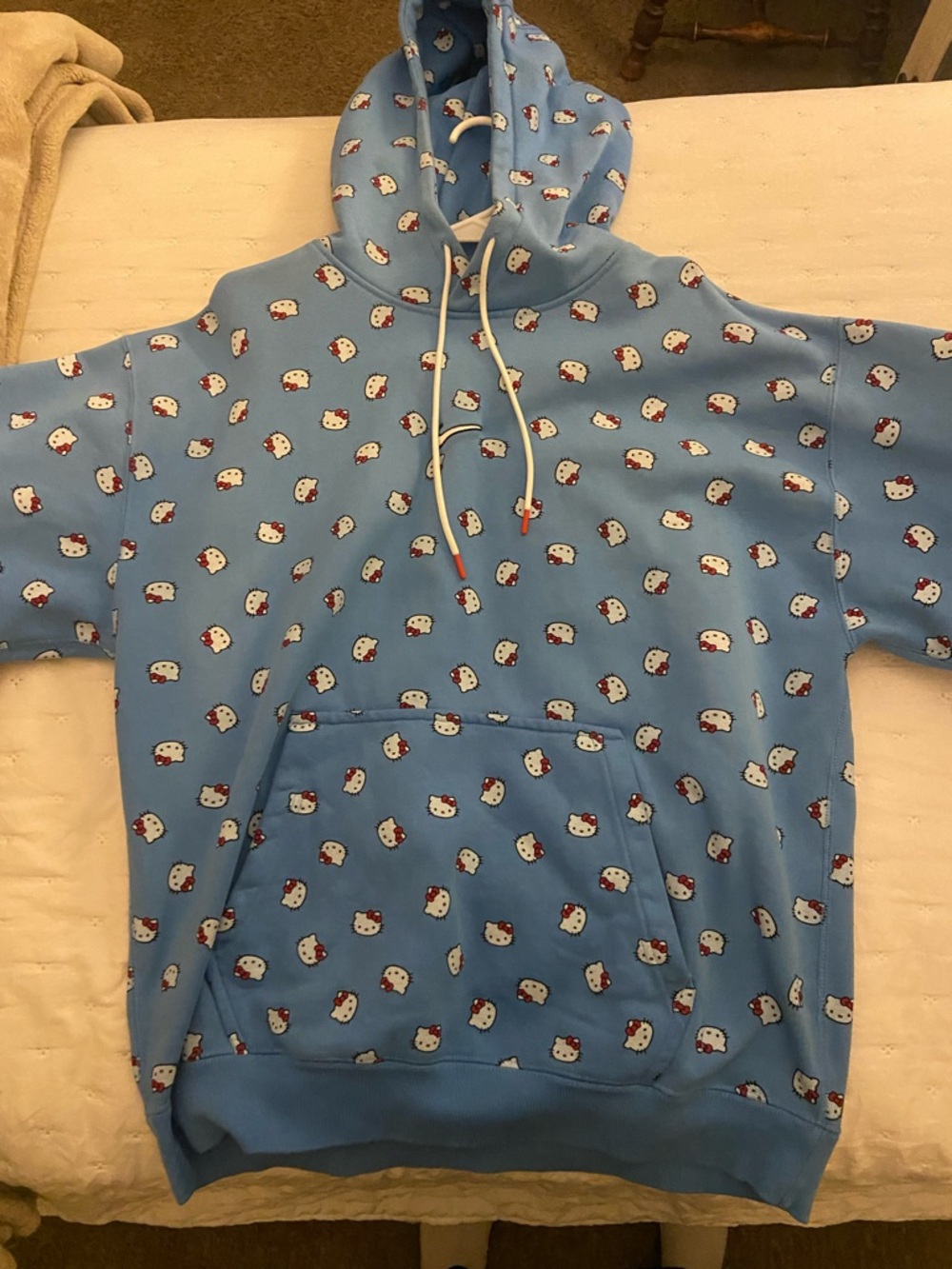 Nike Light Blue Hello Kitty Print Hoodie with Red Accents